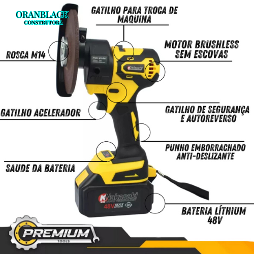 Oferta Especial Ferramentas 5 em 1 Nakasaki Motor Brushless( Martelete, Parafusadeira, chave Impacto, Motosserra, Esmeilhadeira) 48v