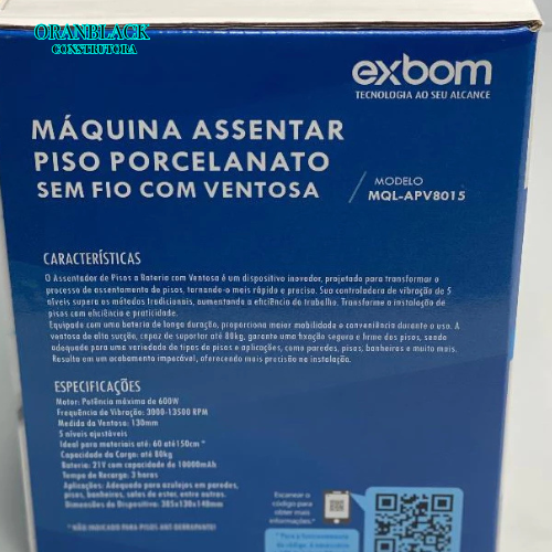 Assentador de Pisos Recarregável Com Ventosa De Sucção-  130mm 80kg e Duas Baterias MQL/APV8015 EXBOM