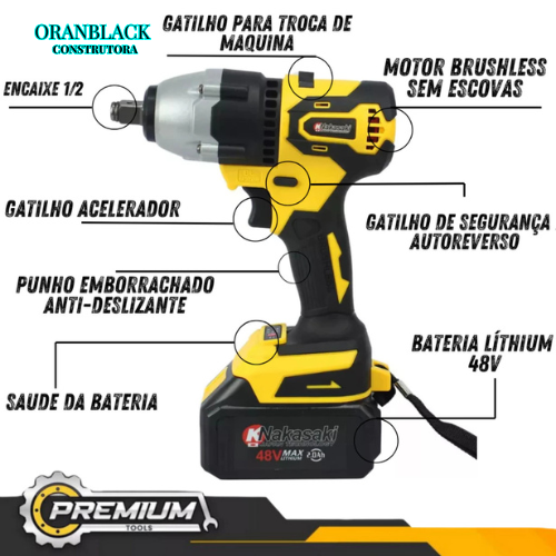 Oferta Especial Ferramentas 5 em 1 Nakasaki Motor Brushless( Martelete, Parafusadeira, chave Impacto, Motosserra, Esmeilhadeira) 48v