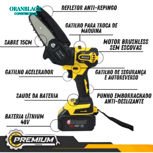 Oferta Especial Ferramentas 5 em 1 Nakasaki Motor Brushless( Martelete, Parafusadeira, chave Impacto, Motosserra, Esmeilhadeira) 48v